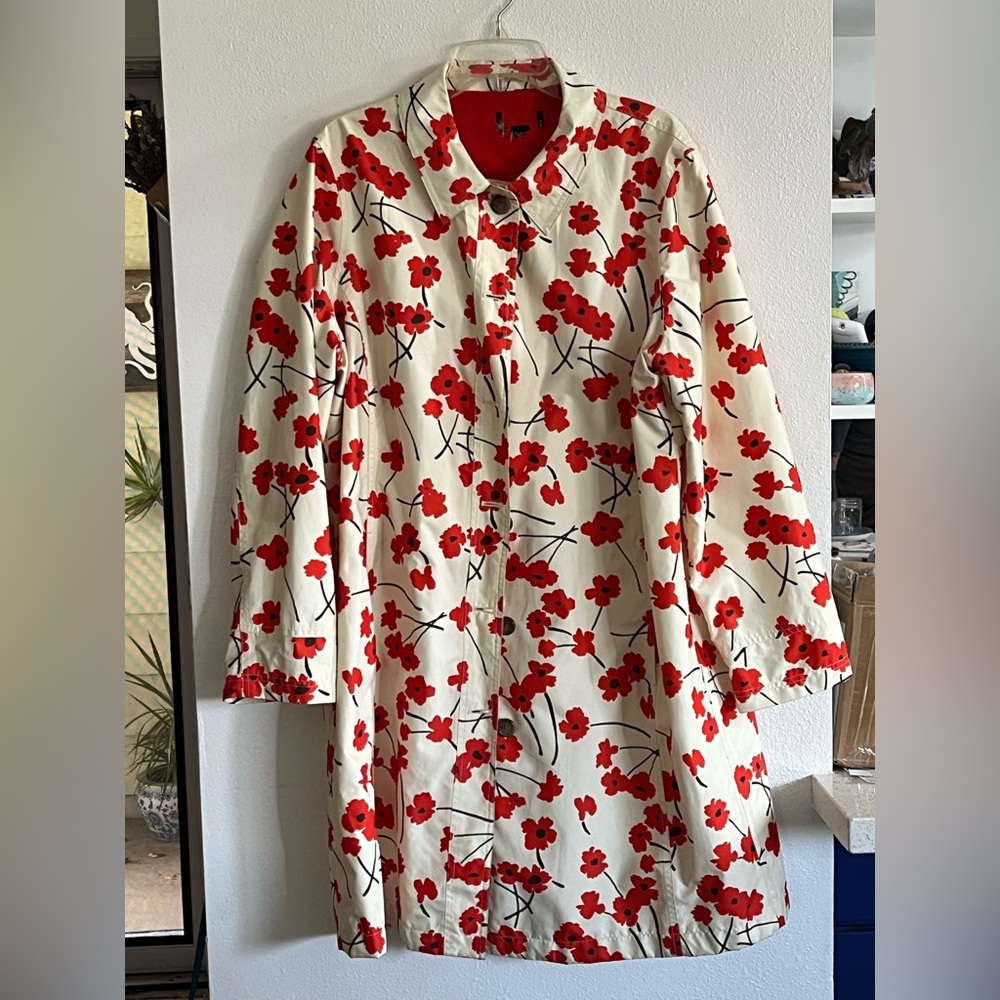Lands End Women’s Half Trench Raincoat, Poppy Floral